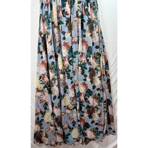 Floral V-Neck Maxi Dress Sleeveless Crystal Brooch Dusty Blue Formal NWT sz 4 - Picture 8 of 16